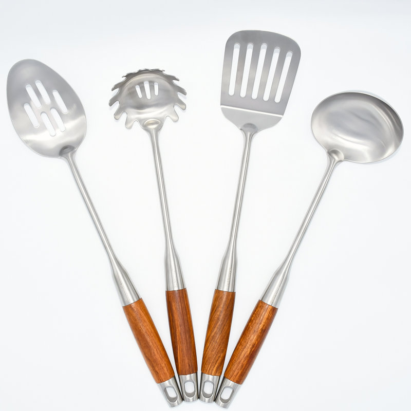 4-Piece Stainless Steel and Wood Handle Kitchen Utensil Set