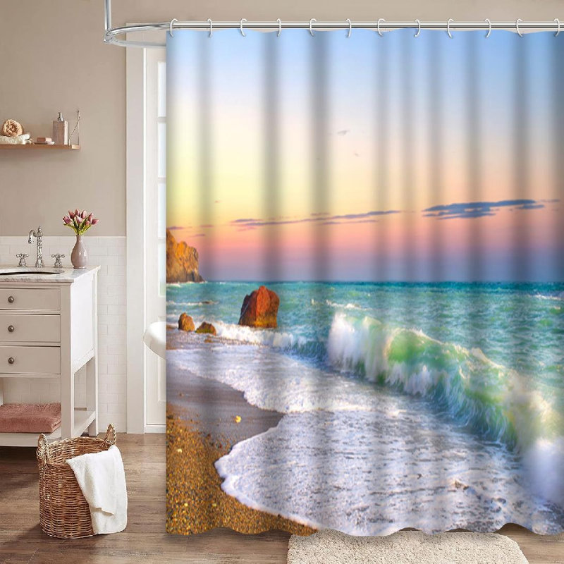Rideau de douche avec 12 crochets Sunset, L 72 po x l 84 po