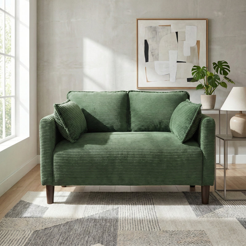 Causeuse en velours côtelé 48 po Cloud | Coussins profonds et poches latérales | Canapé moderne pour petits appartements et dortoirs