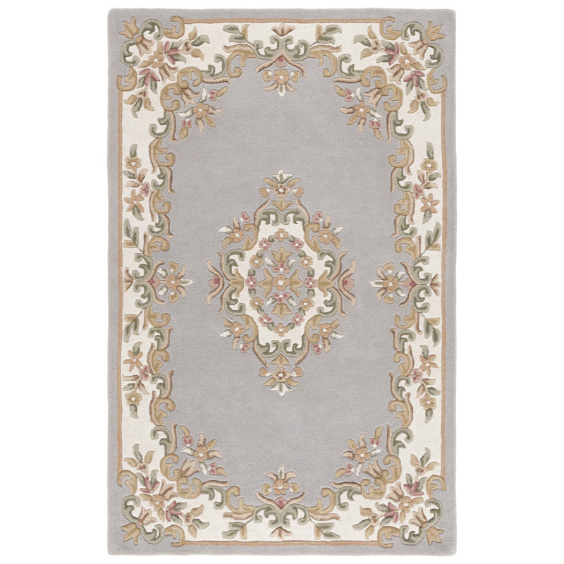 Aubusson 301 Hand Tufted Wool/Cotton Oriental Rug in Gray/Ivory/Brown, Rectangle 8' x 10'