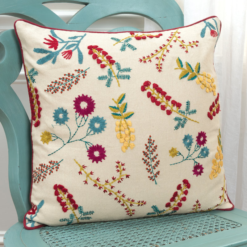 Square Cotton Pillow Cover and Insert, Natural/Red
