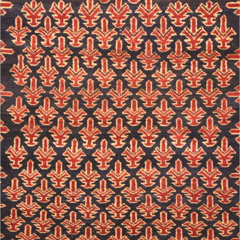 Tapis unique en laine noué à la main brun / rouge / beige 3 pi x 5 pi 2 po années 1990