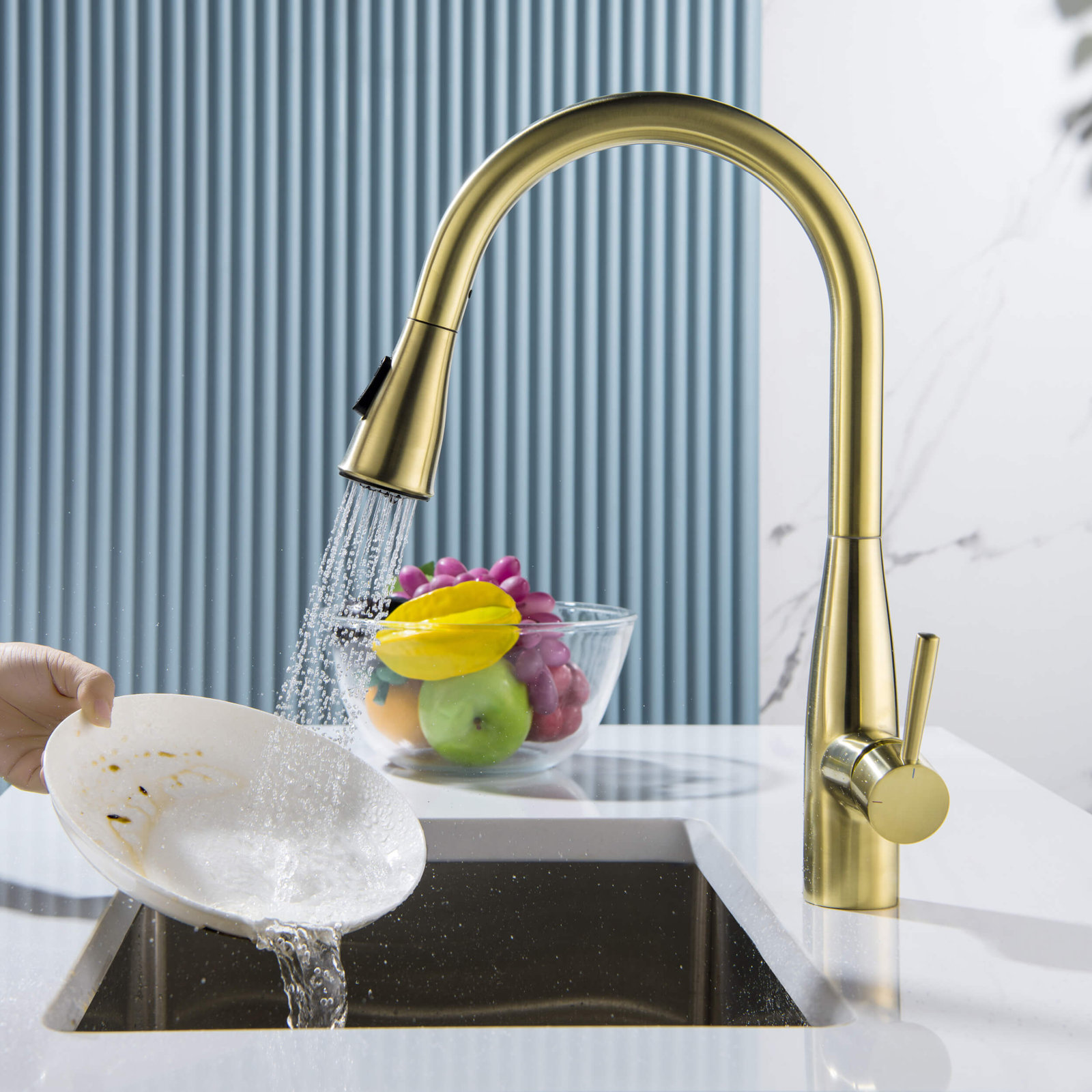 Bari-T Pull-Down Kitchen Faucet, Brushed Gold