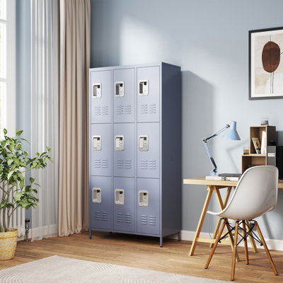 Armoire de rangement en métal 72 po H pour employés - Armoire de rangement en acier robuste avec portes ventilées pour le gymnase de l'école (9 portes)