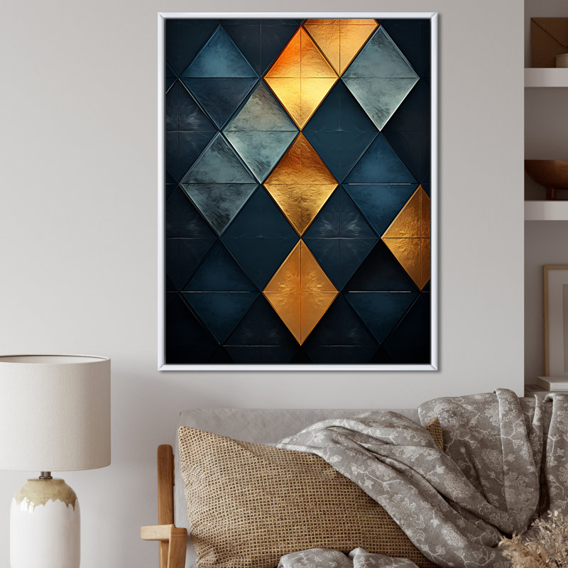 Golden Diamond se levant sur rétro bleu marine I, H 20 po x l 12 po x P 1 po, Cadre flottant blanc
