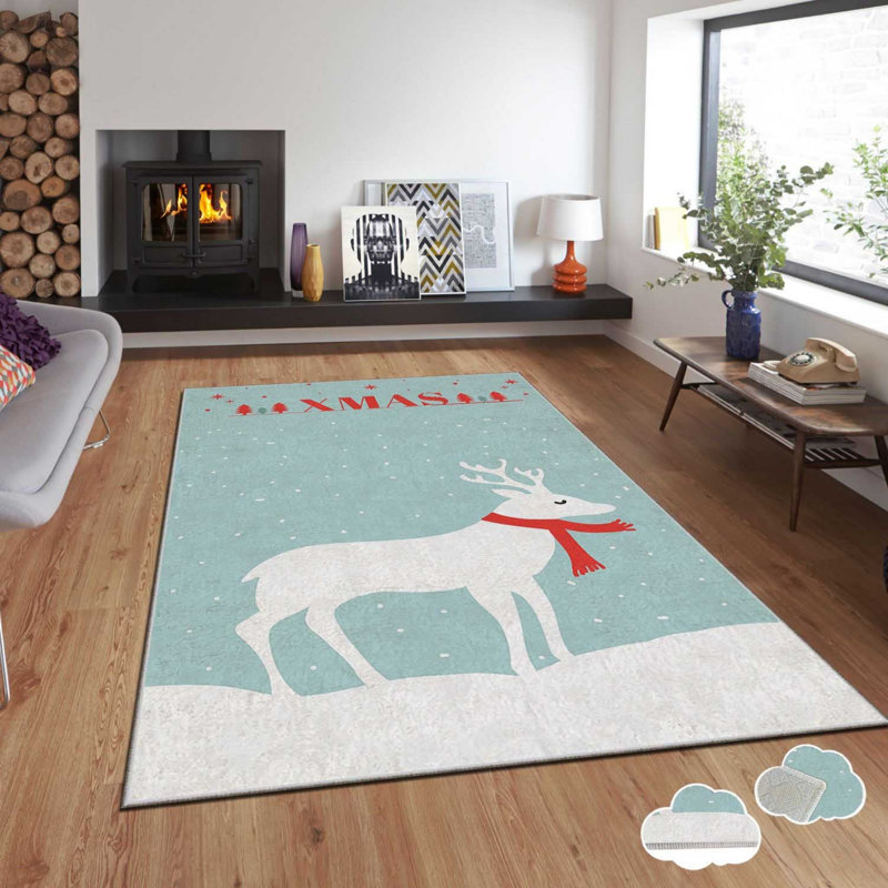Tapis rectangulaire en polyester tissé à la machine bleu / blanc / rouge, Rectangle 2 pi 7 po x 4 pi 7 po