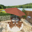 Parasol de marché octogonal en aluminium noir 9 pi avec manivelle et inclinaison en oléfine-88155931