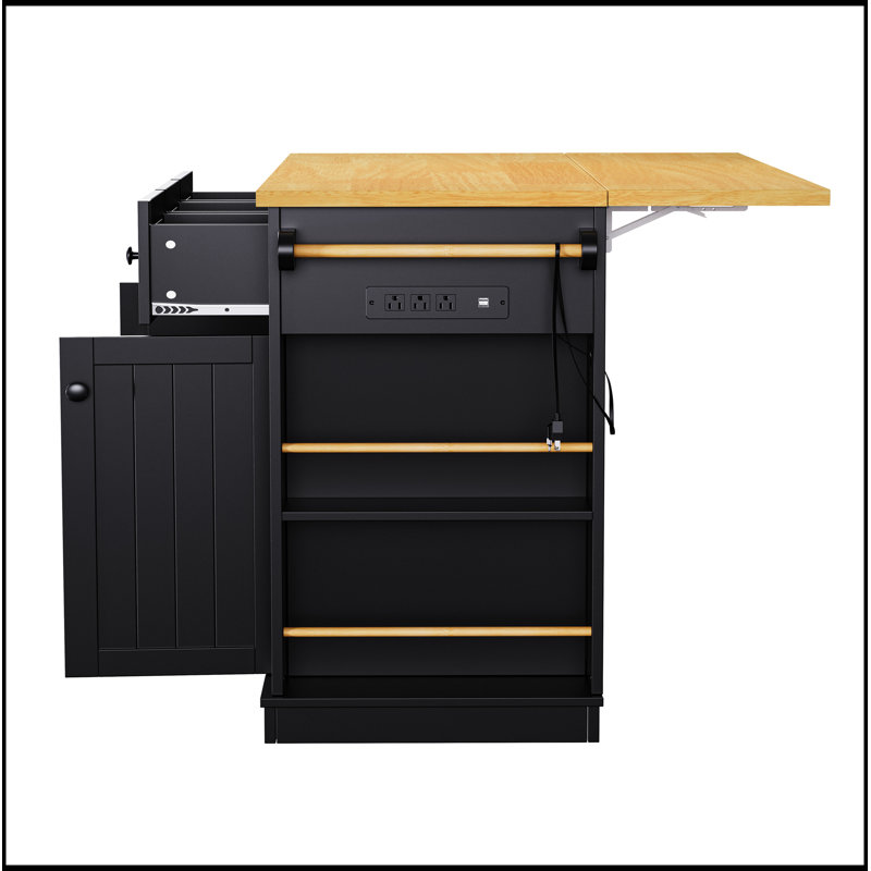 53-Inch Large Kitchen Island with Drop Leaf, Power Outlet, and Spacious Storage on 5 Wheels, Perfect for Modern Kitchens and Dining Rooms