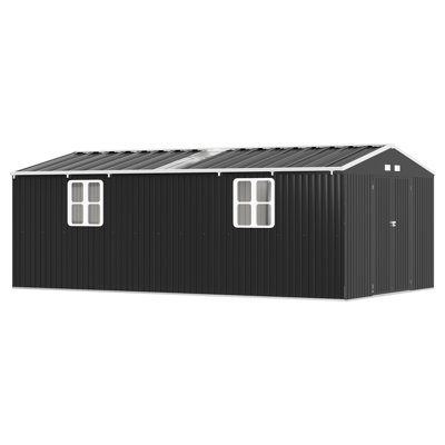 12′ × 20′ × 6′ Metal Storage Shed With Clear Panels, Double Hinged Doors, Windows & Vents — Reinforced Steel Frame, Dark Grey