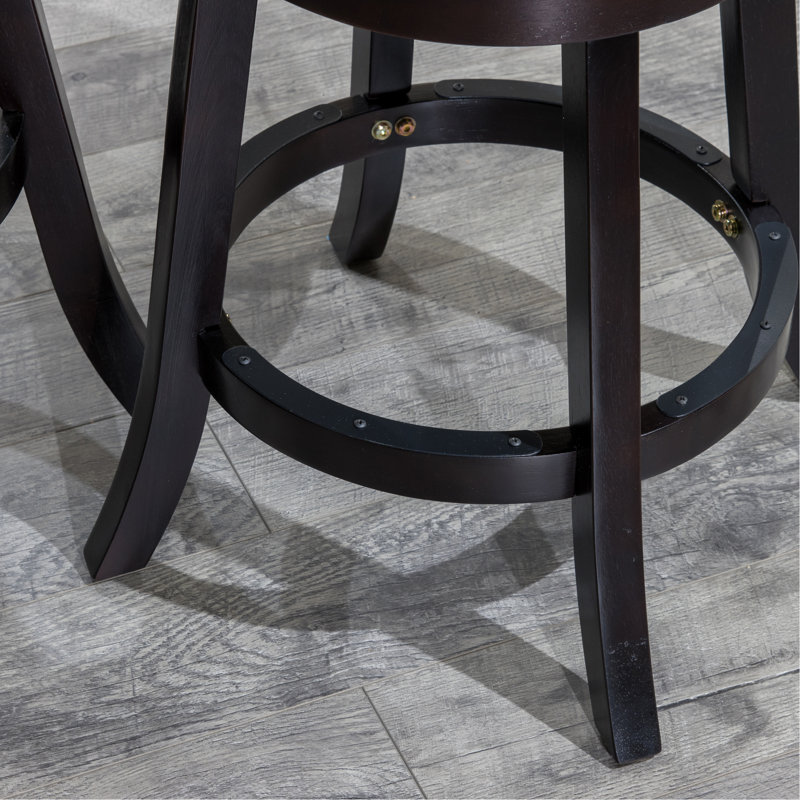 Tabouret pivotant à dossier à lattes de 24 po de hauteur comptoir, finition espresso, siège en tissu gris anthracite, Noir