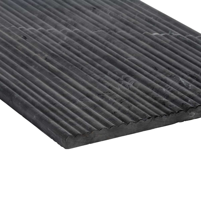 Waves Golden Valley 12X24 Fluted 3D Honed Marble Tile, Nero Marquina Black
