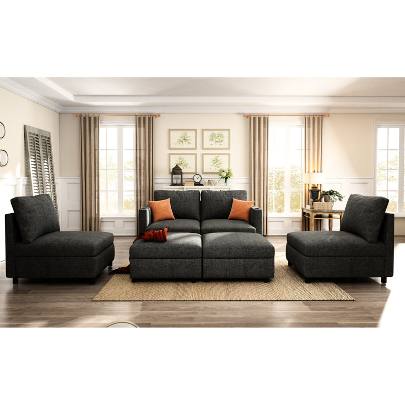 Canapé modulaire en U avec rangement caché, canapé en chenille de 6 po pour le salon, lit spacieux de 123 po