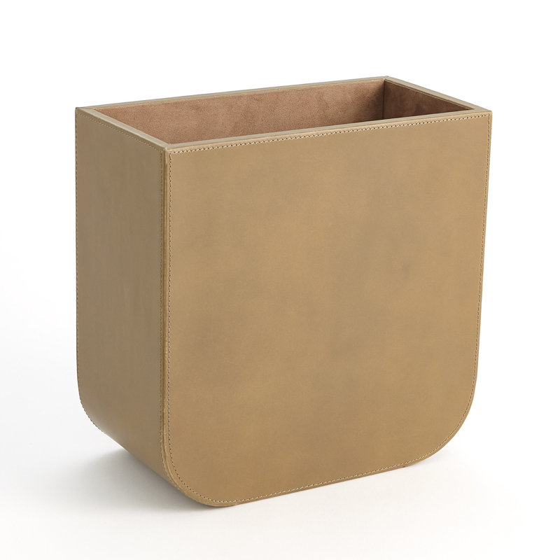 Radius Edge Leather Wastebasket, Light Brown