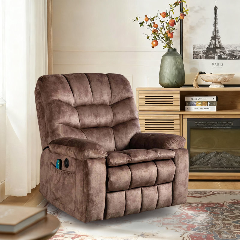 Karelin 39.4" W Velvet Heated Massage Power Lift Recliner, Coconut
