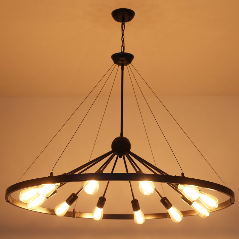 Kelcie 12- Light Large 43.3'' Dimmable Sputnik Wagon Wheel Chandelier, Matte Black, 31.49"H x 43.3"W x 43.3"D