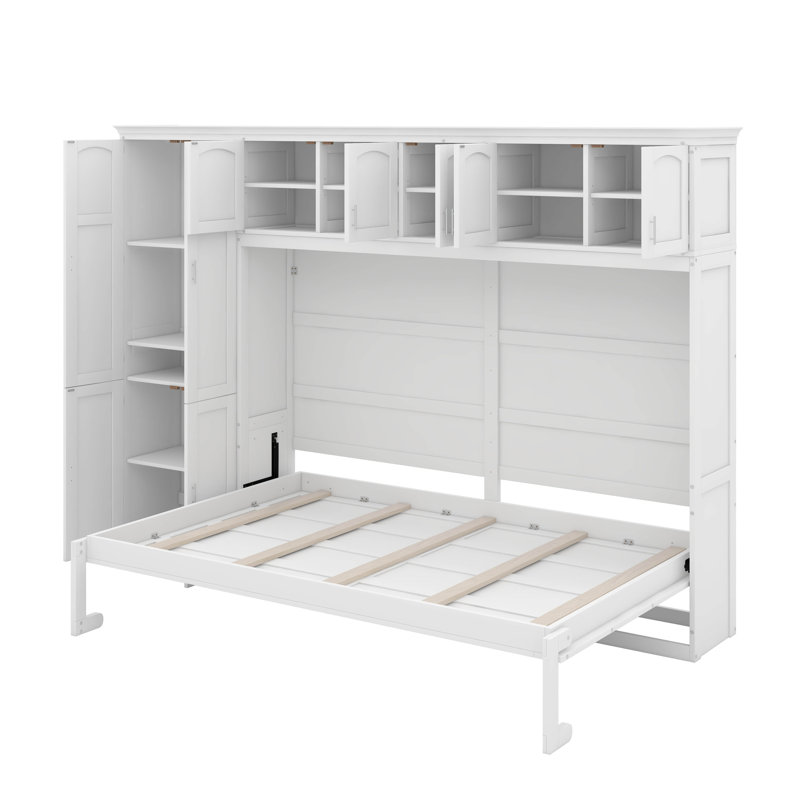 Murphy Bed Wall Bed With Cabinets, White