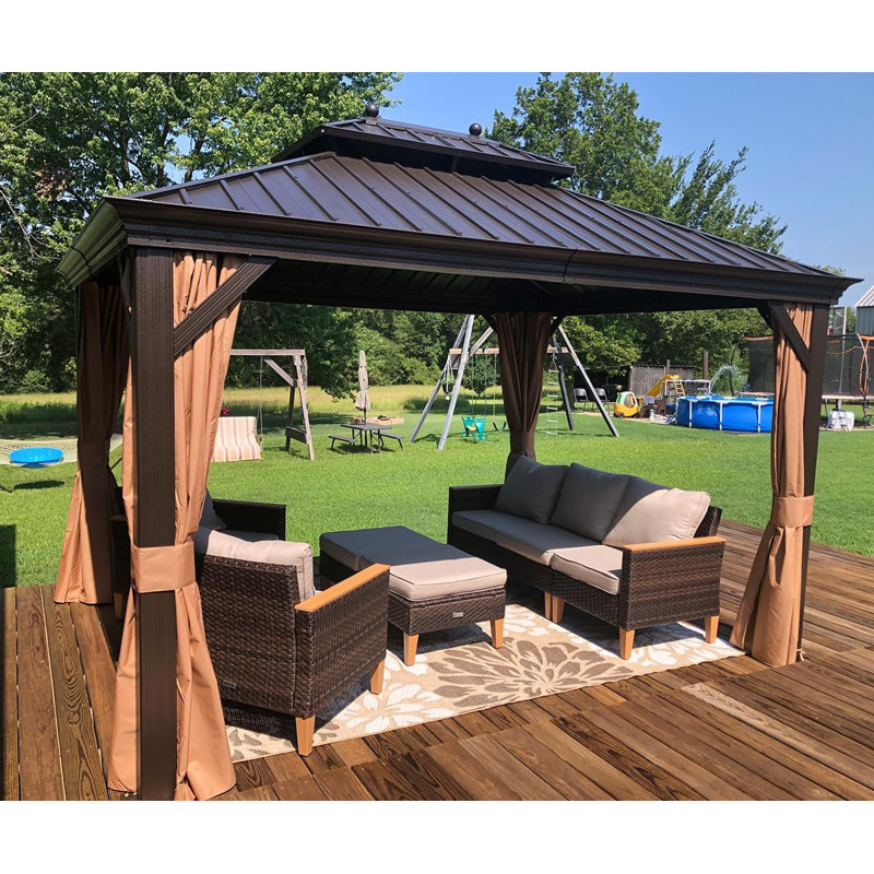 PURPLE LEAF Aluminium Hardtop Gazebo with 48 Ft String Lights, 10' x 14'