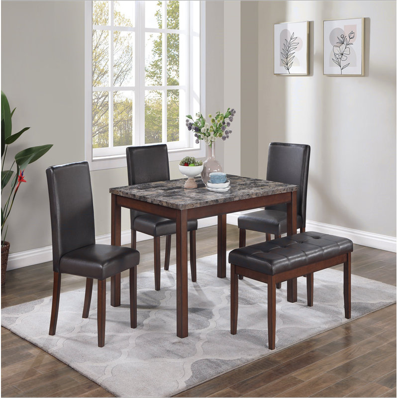 Ensemble de salle à manger 5 pièces Classic Classic Finish Espresso, 5 pièces: table, banc, banc 3 chaises 