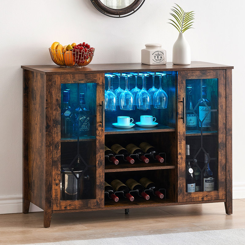 Floor Wine Bottle & Glass Rack, Brown