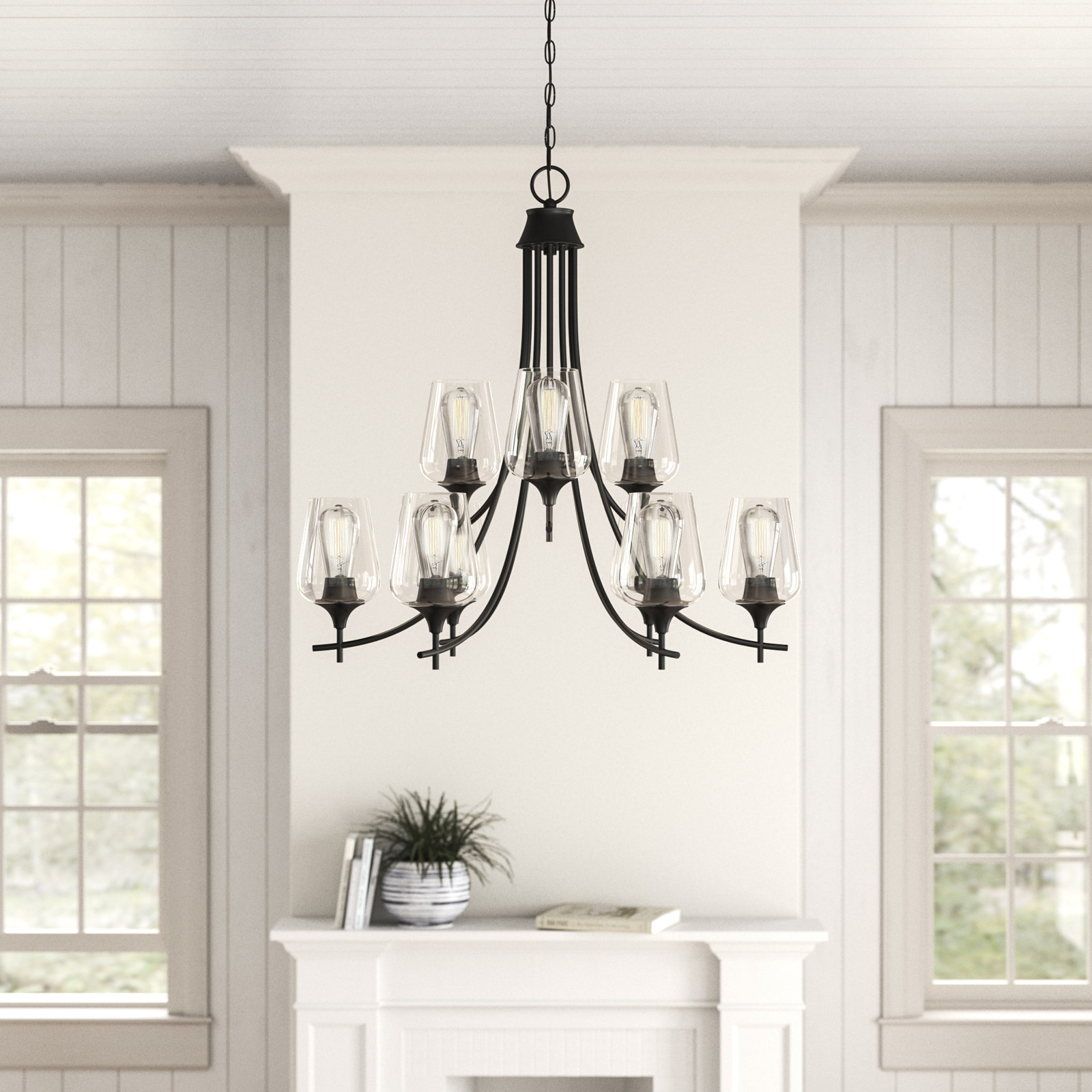 9 - Light Dimmable Tiered Chandelier, Black