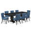 Cet ensemble de salle à manger moderne 7 pièces comprend une table de style Mid-Century et 6 chaises Parson en tissu de lin bleu avec dossier capitonné - Finition sable-719475442-724120402-724120403