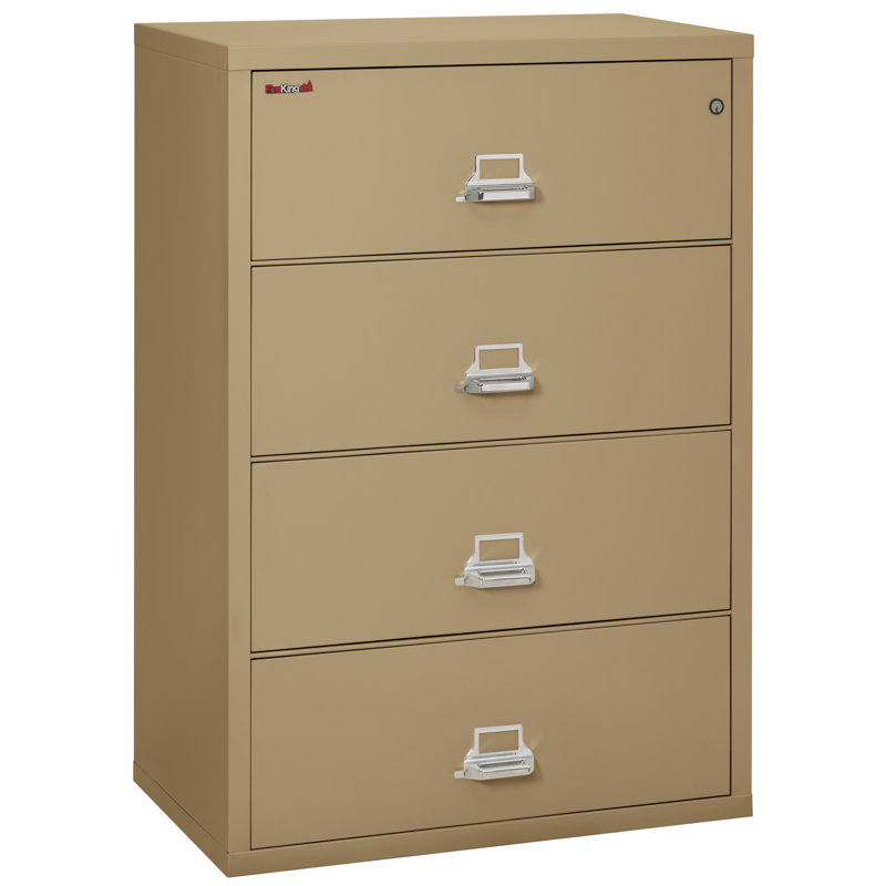 Fireproof 37.5'' Wide 4 -Drawer Steel File Cabinet, Sand, E-Lock