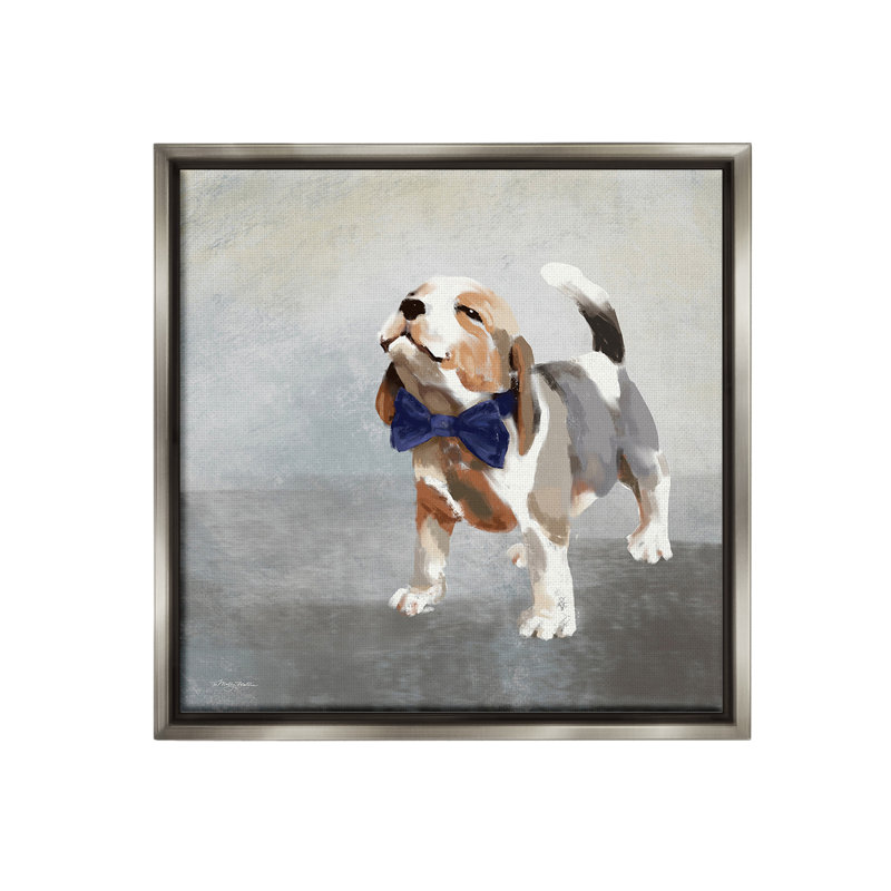 «Happy Beagle In Bowtie Floater Frame» par Molly Mattin sur toile, H 18 po x l 18 po, Cadre flottant gris lustré