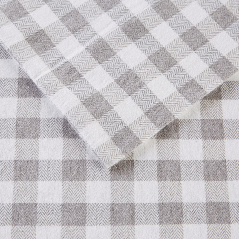 Ensemble de draps en flanelle de coton 4 pièces Gracie Mills, Vichy à chevrons et à carreaux gris