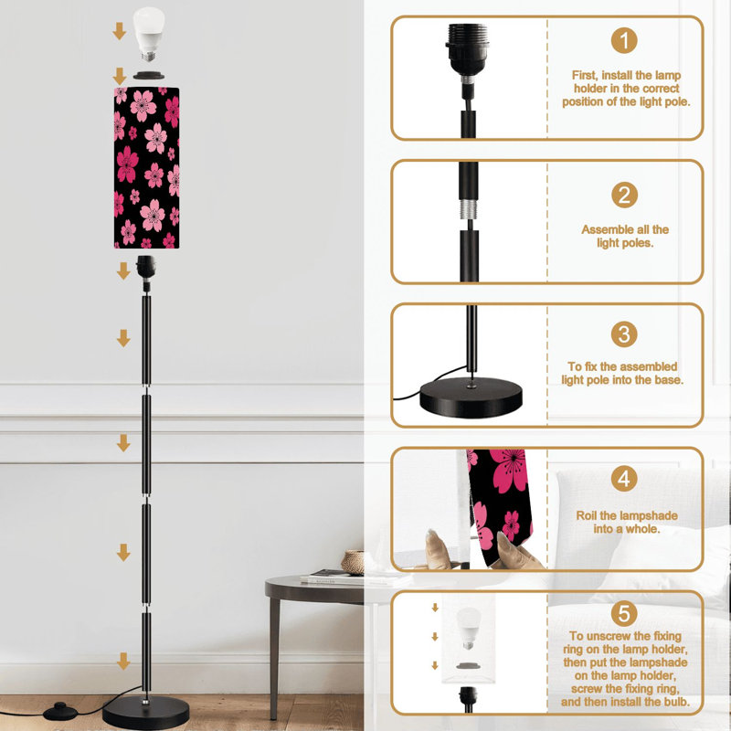 Lampe sur pied à fleur de cerisier rose à intensité variable moderne avec télécommande et pédale avec abat-jour et abat-jour pour le bureau de la chambre à coucher
