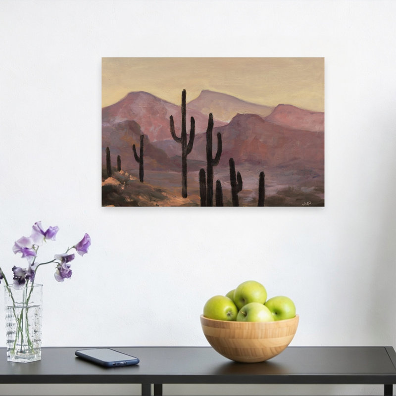 «Twilight Cacti Abstract Contemporary Cactus Landscape Mountain», reproduction d'art murale, 12" H x 18" W