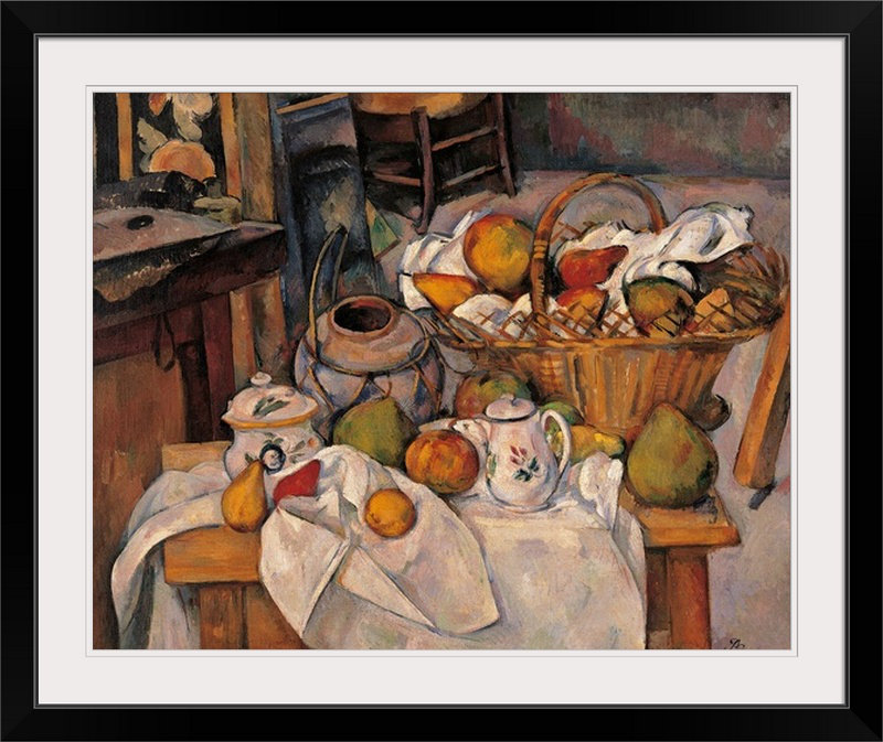 Nature morte dans le panier, 1888-1890. Musee d par Paul Cezanne - reproduction, H 20 po x l 23 po x P 1 po, Cadre noir