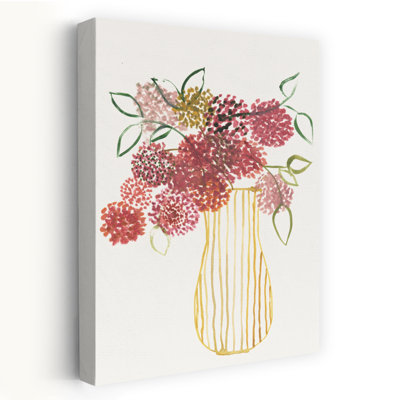 (ZW109-A) Fleurs douces dans un vase rayé II - Art floral et botanique moderne dans un vase
