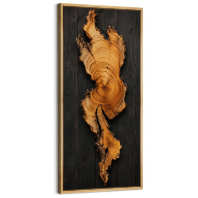 Anneaux de croissance naturelle sur panneau de bois noir - reproduction d'art sur toile encadrée