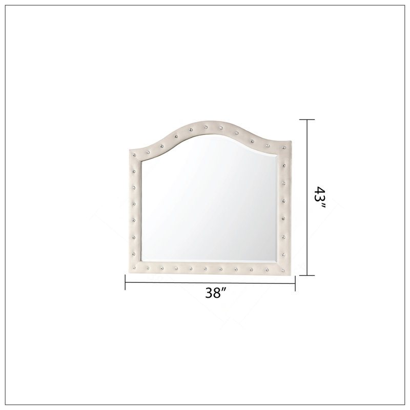 Miroir capitonné en cristal Sophia, Crème, crème