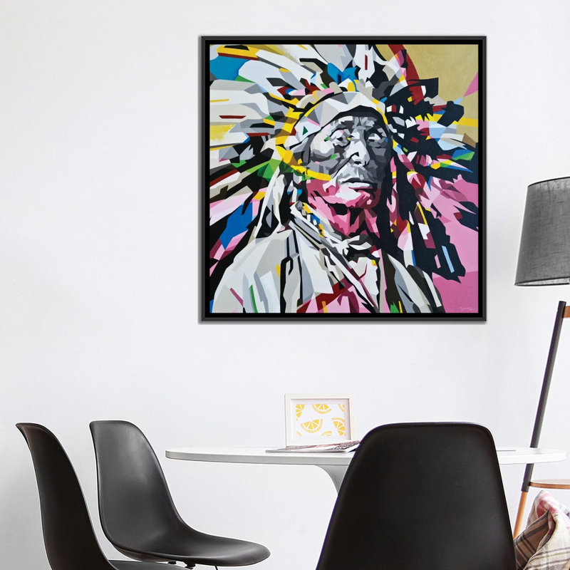 « chief », impression sur toile, Toile avec cadre noir, Pas de tapis, H 18 po x l 18 po x P 1,5 po