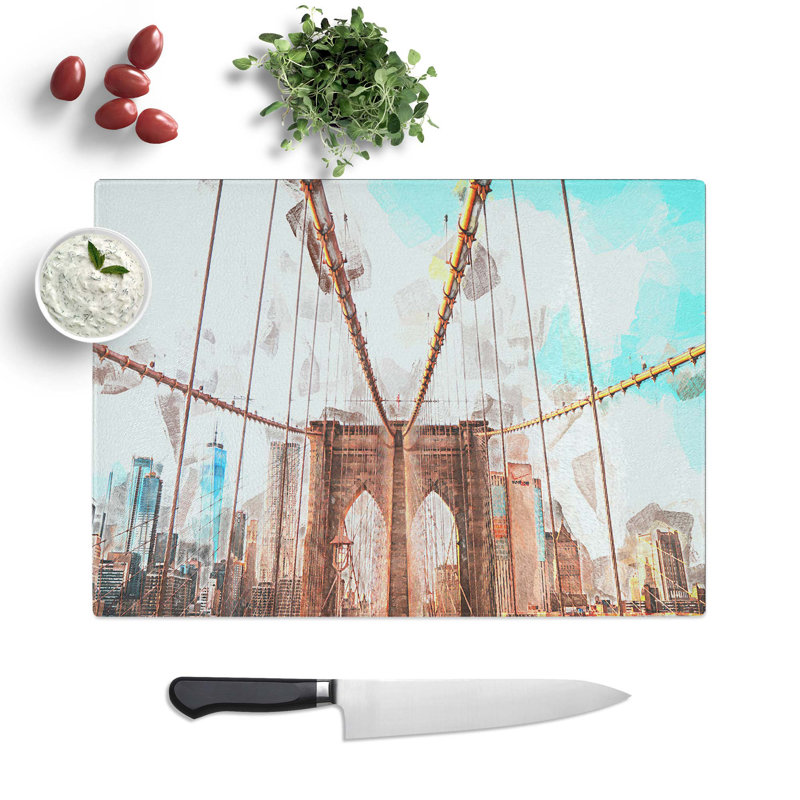 Tempered Glass Brooklyn Bridge New York City Chopping Board, 39 cm W x 28.5 cm L