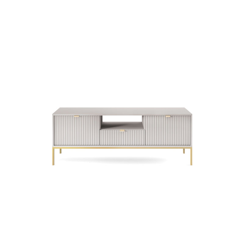 Kenly Unfinished TV Stand for TVs up to 70", Light Grey/Golden