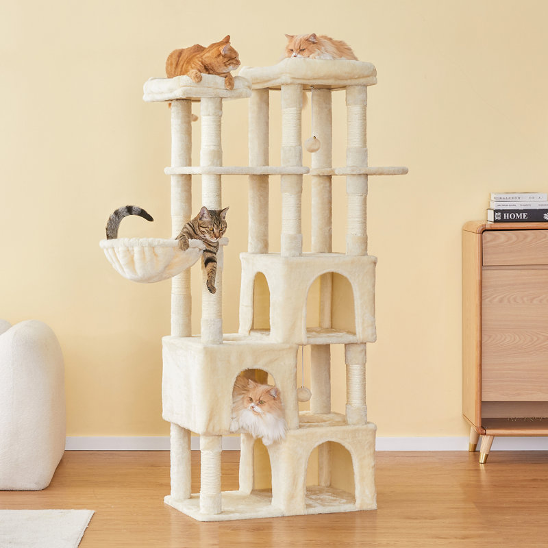 Grand arbre à chat 63 po pour chats d'intérieur, Beige
