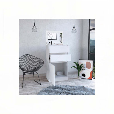 Commode Kamelot avec boîte à bijoux, armoire à une porte, miroir, deux tiroirs - blanc