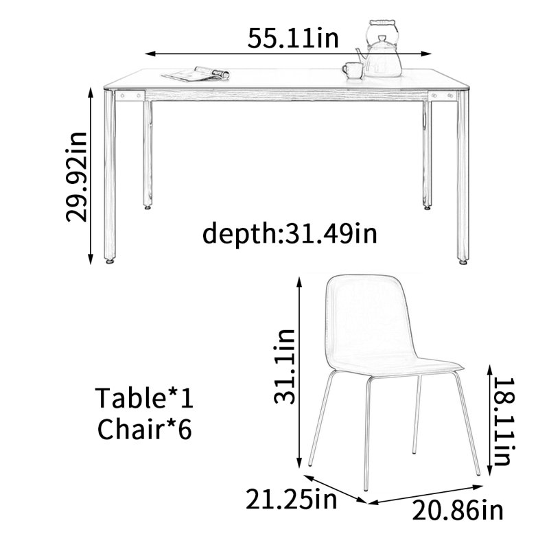 Table de salle à manger Modern, H 29,92 po x L 55,11 po x l 31,49 po