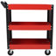 Chariot à outils sur roulettes à 3 niveaux sur roulettes, chariot à outils robuste avec panneau perforé pour atelier de réparation, garage, entrepôt, rouge