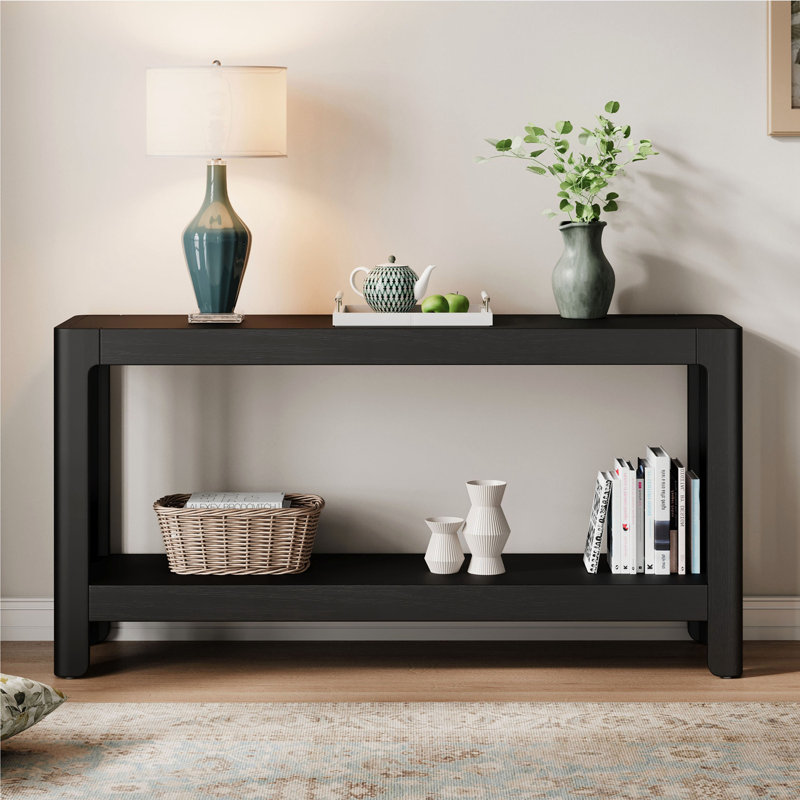 Console industrielle en bois avec tablette ouverte Brodie, Noir, Noir