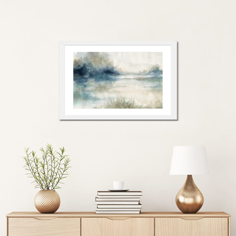 «Still Evening Waters II» par Carol Robinson - reproduction imprimée, H 16 po x l 24 po x P 1 po, Papier encadré blanc, Blanc