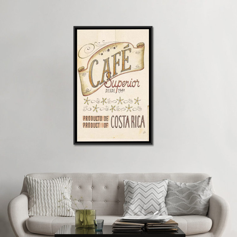 « authentique café viii », affiche rétro sur toile, H 26 po x l 18 po x P 1,5 po, Toile avec cadre flottant noir