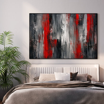 Très grand reproduction d'art sur tissu - Composition abstraite rouge pour salon contemporain - "Assemblage requis (cadre non fini)"