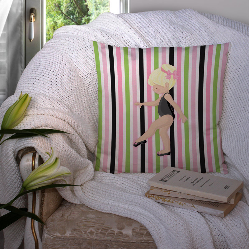 Coussin décoratif intérieur/extérieur ballerine blonde point, 14 po x 14 po, Vert et rose