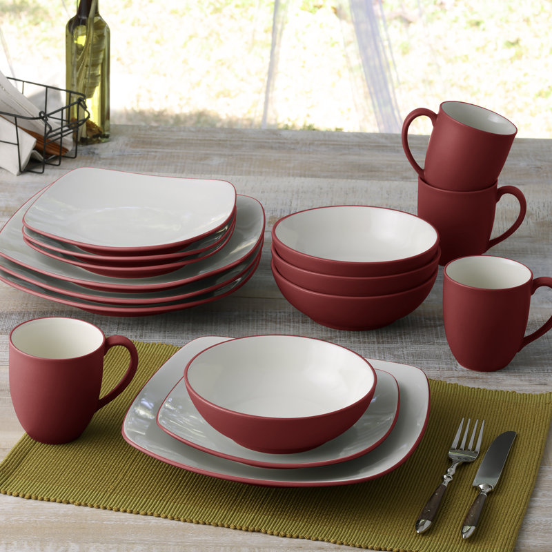Noritake Colorwave Square Dinner Plates, 10-3/4", Raspberry/Cream