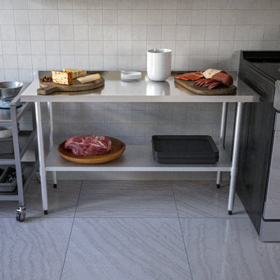 Table de préparation 24 po x 60 po en acier inoxydable avec tablette réglable et pieds galvanisés, table de travail commerciale robuste