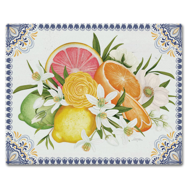 Mediterranean Citrus Tempered Glass Cutting Board 15" x 12"