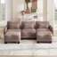 Canapé en chenille en forme de U avec design ergonomique incurvé et repose-pieds mobile-816226552